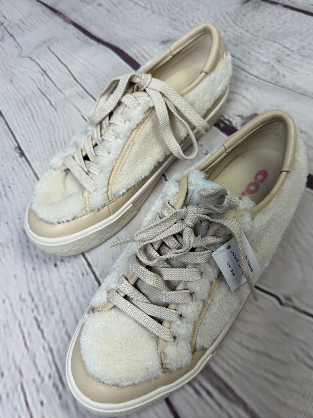 COACH New Citysole beige shearling lace-up platform sneakers NWT, size 6 - Picture 10 of 15
